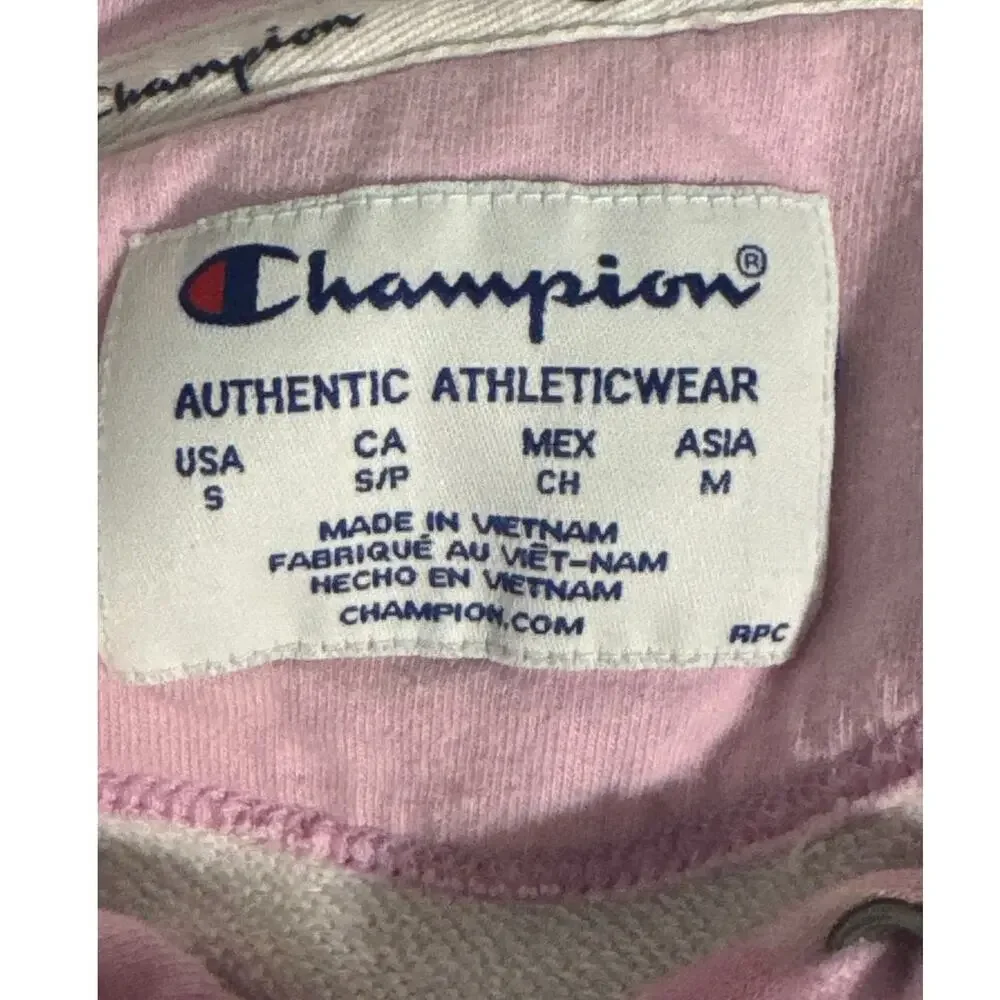 Champion Girls Pink Gingham Check Campus Hoodie Embroidered Logo Sweatshirt S